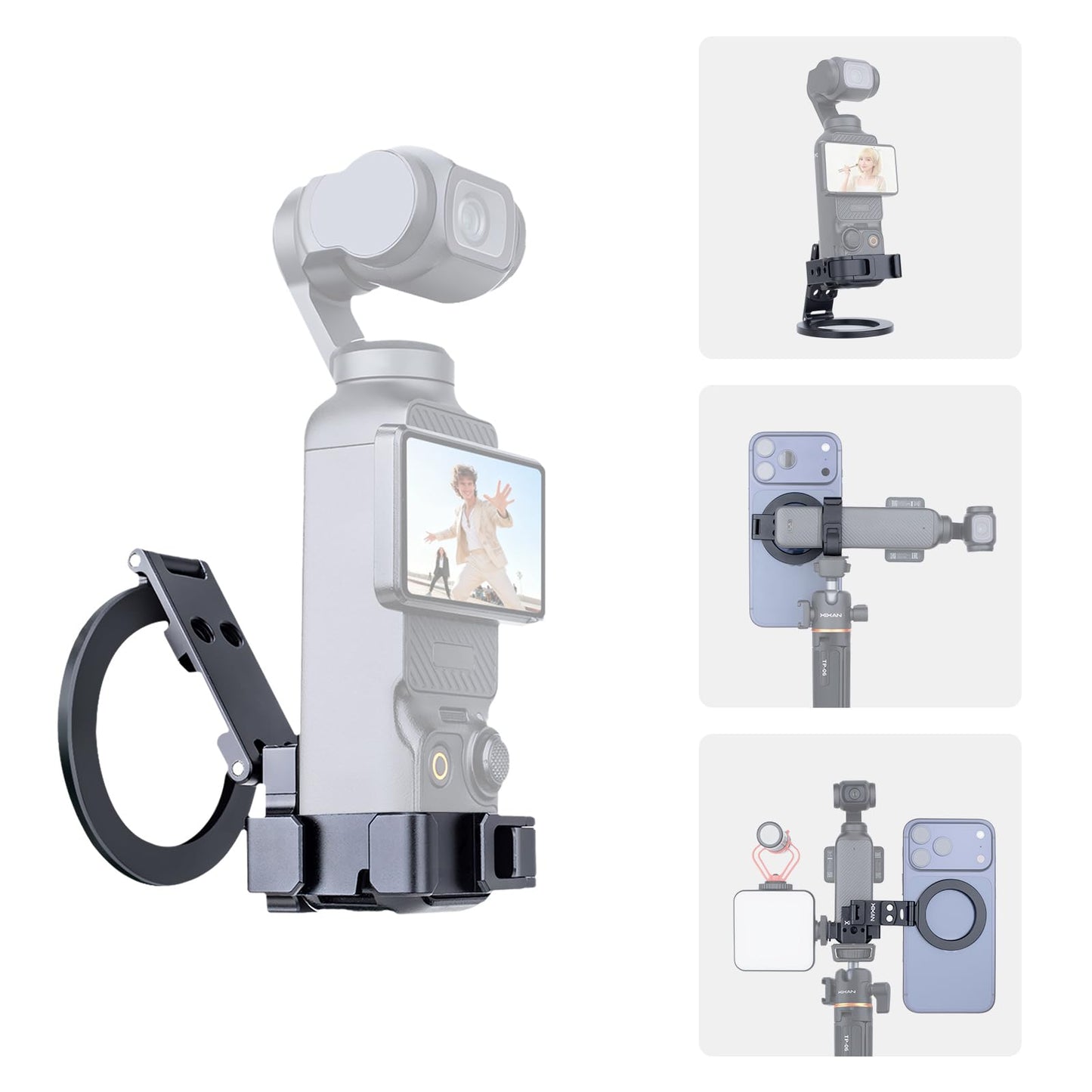 Xixan Pocket 3 Magnetic Mount Stand, Aluminium Alloy Expansion Cage Camera Holder with Cold Shoe and 1/4'' Mount, Adjustable Magnet Adapter for DJI