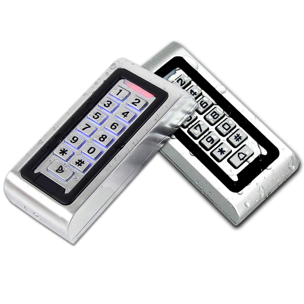 Door Access Control System Stand-Alone Password Keypad + 5PCS Proximity Keychains, Support 2000 Users Card Reader, Weatherproof, Backlight, Zinc Alloy