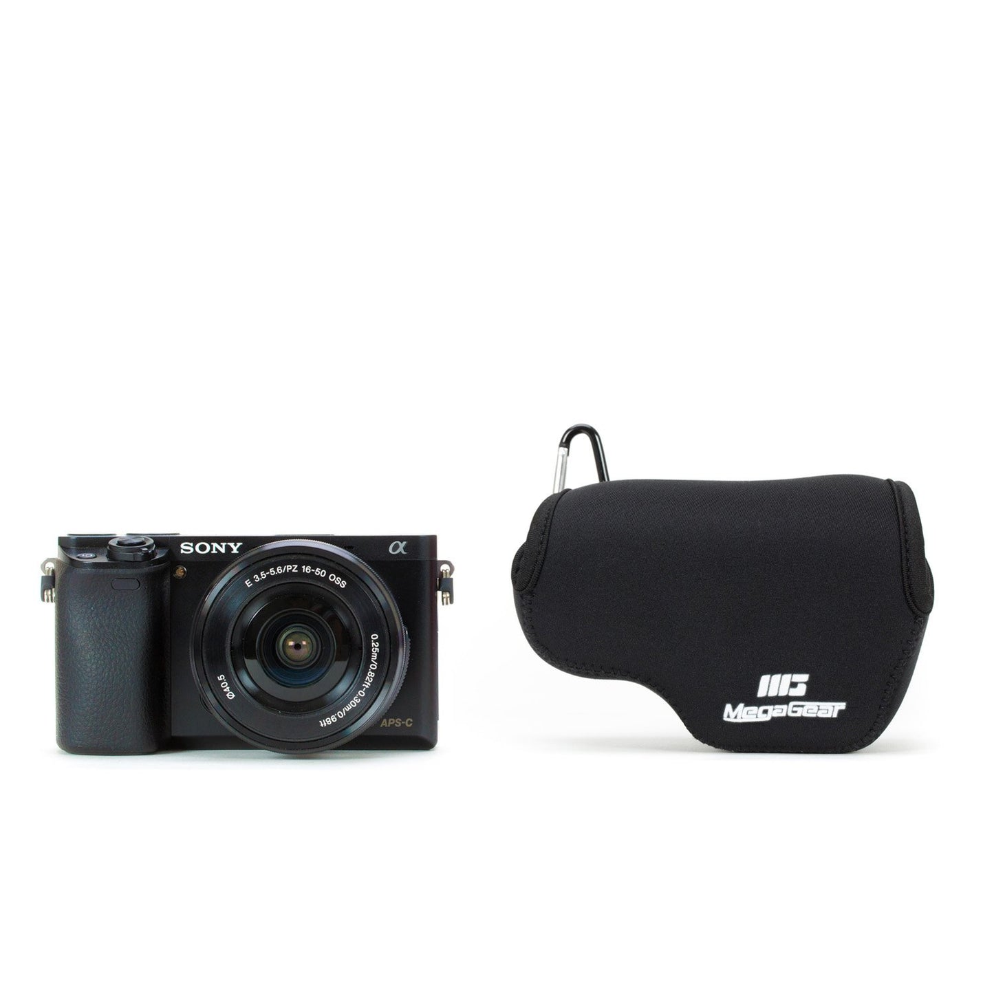MegaGear ''Ultra Light'' Neoprene Camera Case Bag with Carabiner for SONY NEX5, NEX5N, NEX5R with 16-50 LENS (Black)