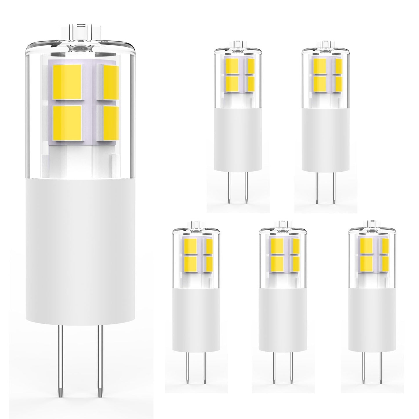 KAPATA G4 LED Bulbs Daylight White 5000K 3W 12V JC Bi-Pin Light Bulbs LED G4 20W-30W T3 Halogen Bulb Replacement Landscape Bulbs, 6 - Pack
