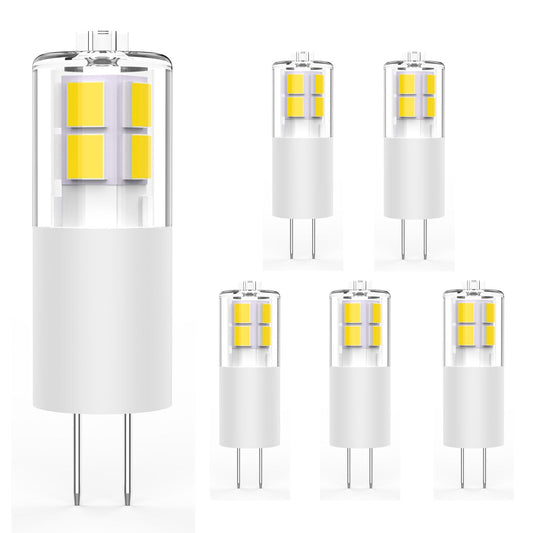 KAPATA G4 LED Bulbs Daylight White 5000K 3W 12V JC Bi-Pin Light Bulbs LED G4 20W-30W T3 Halogen Bulb Replacement Landscape Bulbs, 6 - Pack