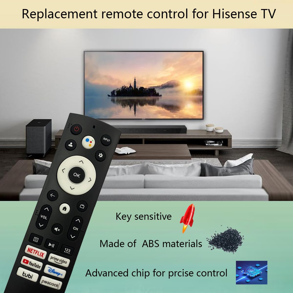GHUST ERF3M90H Remote Control Replacement for HISENSE Smart TV 55U6K 65U6K 75U6K 100U76N 100QD7N 65QD7N 75QD7N 85QD7N