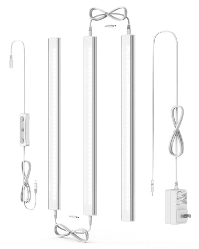 ASOKO Under Cabinet Led Light Plug in, Dimmable Daylight White 4500K, 3 Pack 12 inch Linkable Led Under Counter Lights for Kitchen, Shelf, Workbench