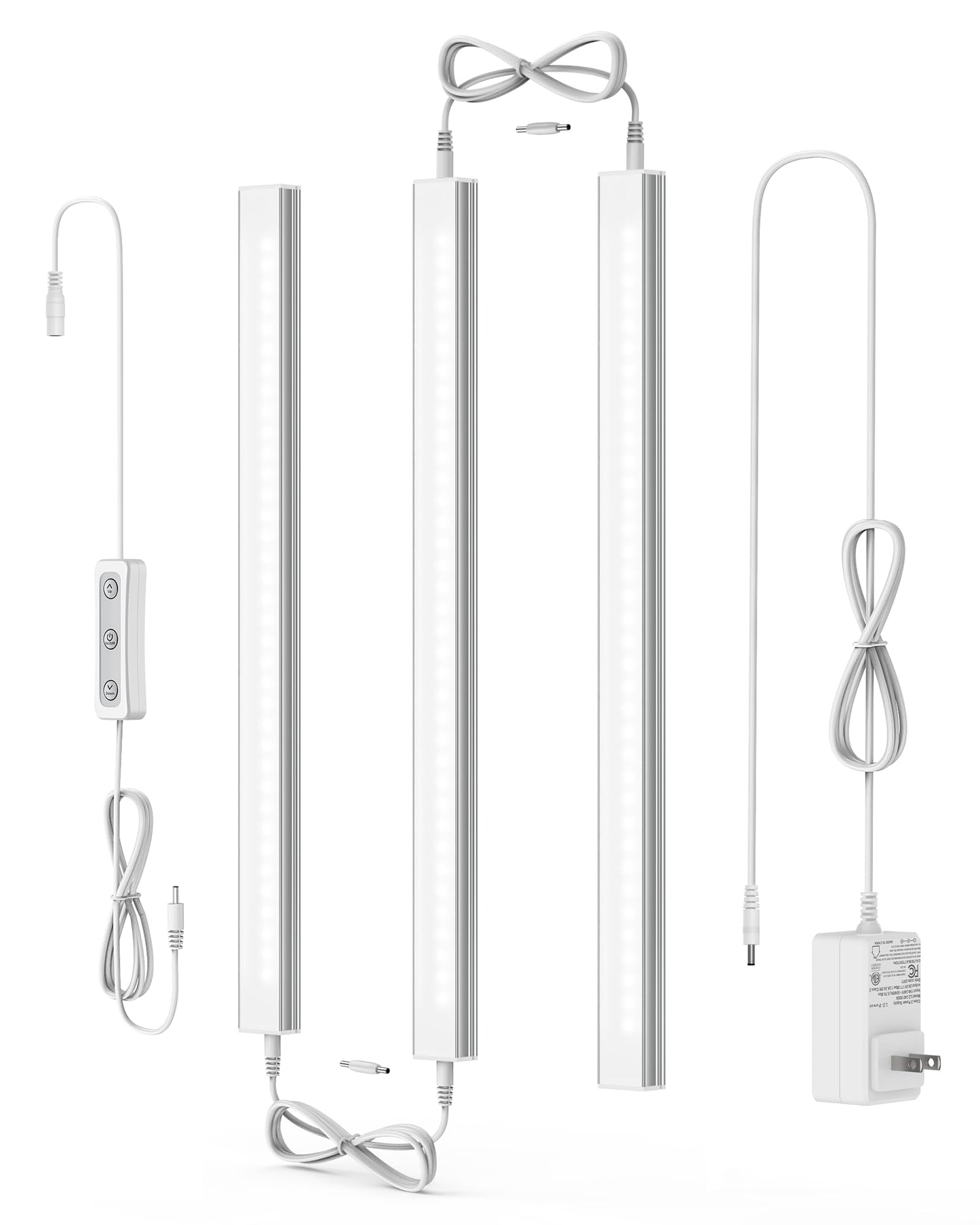 ASOKO Under Cabinet Led Light Plug in, Dimmable Daylight White 4500K, 3 Pack 12 inch Linkable Led Under Counter Lights for Kitchen, Shelf, Workbench