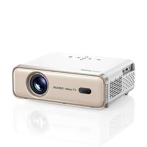 Aurzen Roku TV Smart Projector with Wifi and Bluetooth, Roku Streaming Experience Built-in, 1080P FHD, Dolby Audio, Auto Focus & Keystone, Zoom, Movie