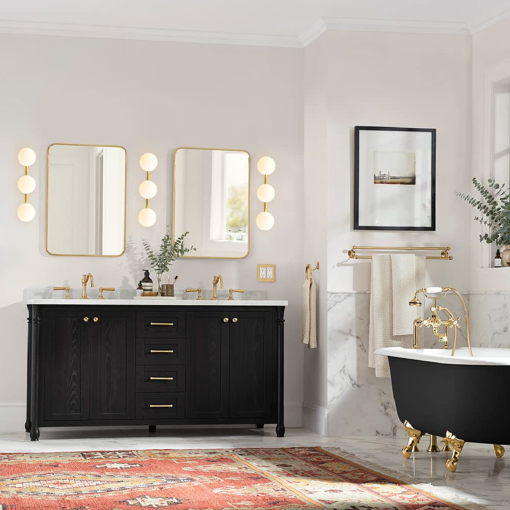 Bathroom Vanity Lights, 3-Light Bathroom Light Fixtures Gold Bathroom Lights, Mid Century Modern Brass Gold Vanity Light Dimmable Wall Sconce Wall