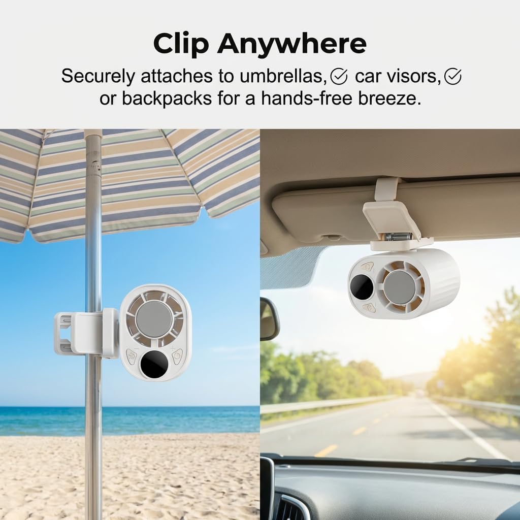 sncsiuw Car Clip On Air Conditioner Fan, 2026 Hands-Free Personal Cooling Fan 360° Rotation & 199 Speeds with Semi-Cooling Technology, 3-Speed Silent
