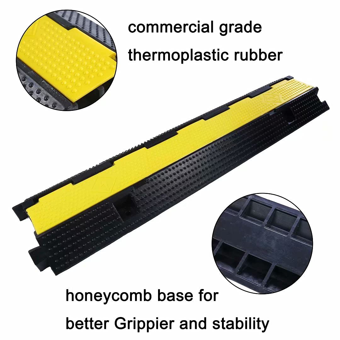 YONSHENG Rubber Cable Ramp Cord Cover Cable Protector Ramps Wire Hose Protective 1 Channel 22000Lbs Load Capacity Traffic Speed Bump for Asphalt