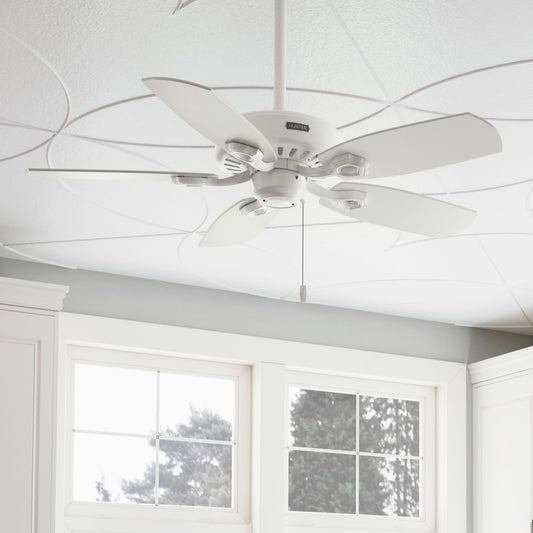 Hunter Builder Elite 42 inch Indoor Ceiling Fan, Fresh White Ceiling Fan, 3 Speed WhisperWind Motor, 53486, for Bedrooms, Living Rooms or Kitchens