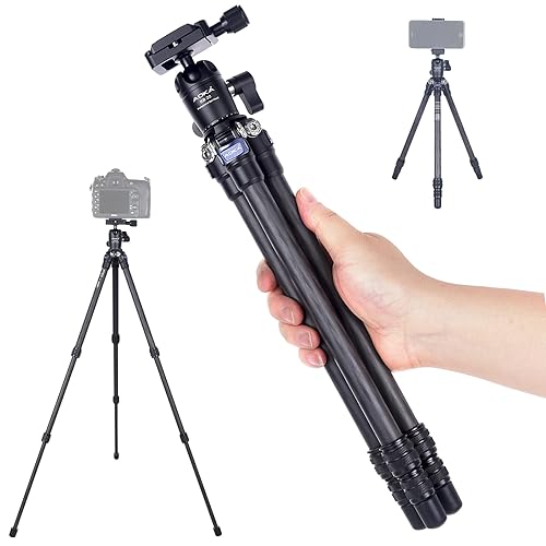 AOKA 28-inch/1.1 lb Mini Portable Carbon Fiber Tripod, Lightweight and Compact Travel Desktop Tripod for Mobile Phones, Mirrorless Cameras