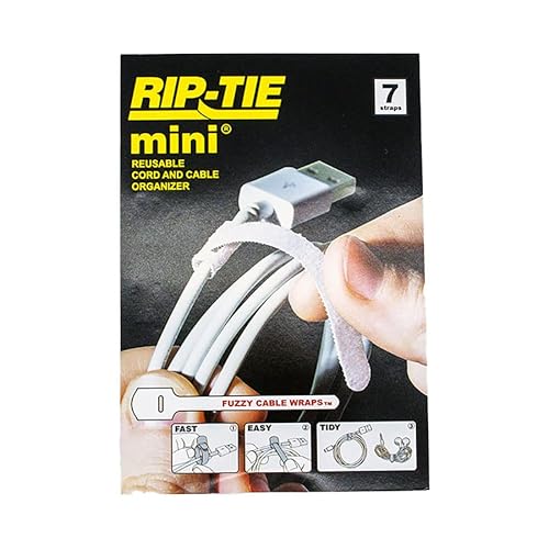 RIP-TIE Mini 1/4" x 3-1/2" Cable Tie Perfect for USB Cable, Earbud Cords, Cell Phone Cord 7 Pack White