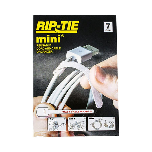 RIP-TIE Mini 1/4" x 3-1/2" Cable Tie Perfect for USB Cable, Earbud Cords, Cell Phone Cord 7 Pack White