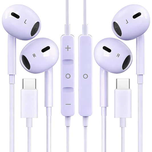 2 Packs USB C Headphones for iPhone 16/15 Phone Earbuds with Microphone & Volume Control HiFi Stereo Type C Earphones for Galaxy…