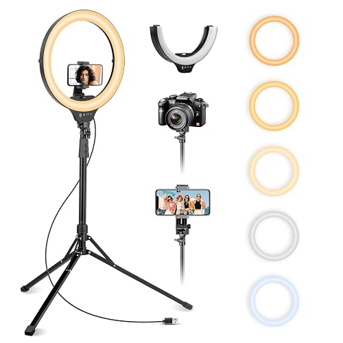 Aureday 14'' Selfie Ring Light with 62'' Tripod Stand and Phone Holder, Dimmable LED Phone Ringlight for Makeup/Video Recording/Photography, Circle