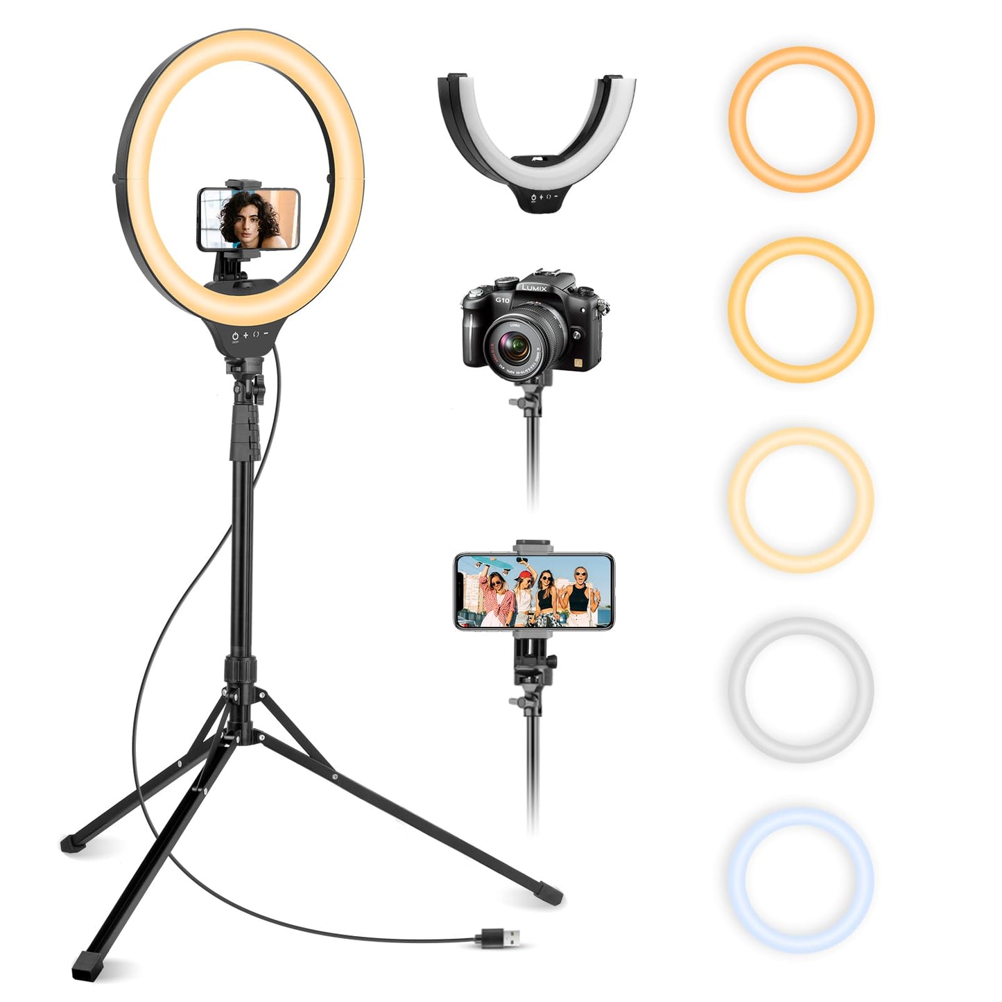 Aureday 14'' Selfie Ring Light with 62'' Tripod Stand and Phone Holder, Dimmable LED Phone Ringlight for Makeup/Video Recording/Photography, Circle