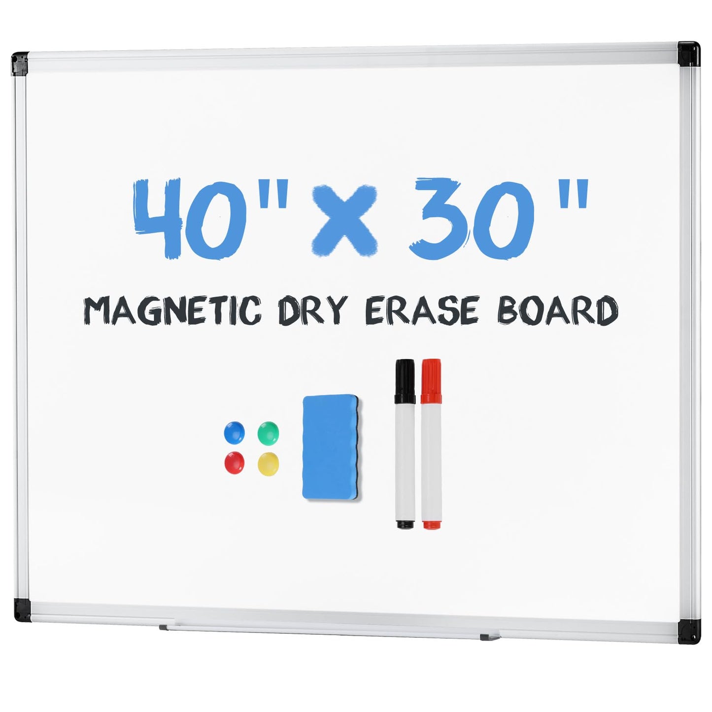 OLIXIS Magnetic White Board, Dry Erase Board for Wall 36" x 24", Whiteboard with 1 Dry Eraser & 2 Multicolor Markers & 4 Magnetic Pins, Aluminium