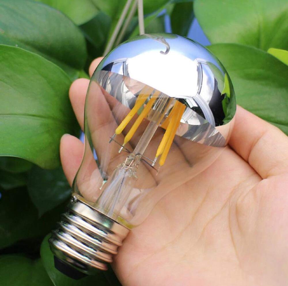 Half Chrome Light Bulb A60 4W(40W Equivalent) E27 Base LED Filament Vintage Edison Bulb with Mirror Half Chrome Silver Bulb,for Bathroom Kitchen