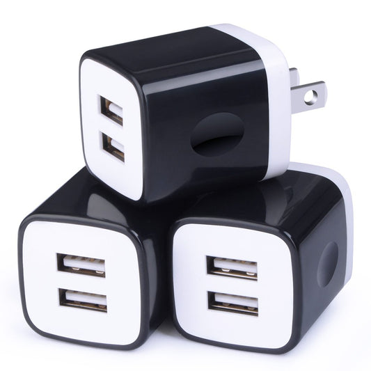 USB Wall Charger, Charging Cube,Sicodo 3Pack Dual Port Charging Block Plug in Cell Phone Charger Box Brick USB Power Adapter for iPhone 17 16 15 14 13