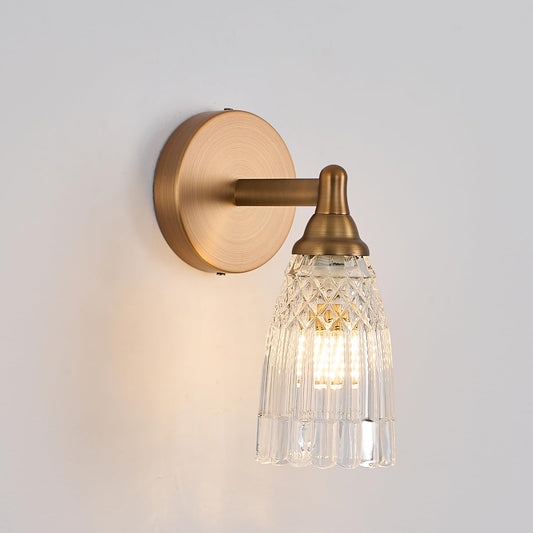 HDDFL Brass Bathroom Light Fixture Vintage Bathroom Vanity Lighting 1 Light Glass Wall Scone for Bedroom Bath Living Room Hallway