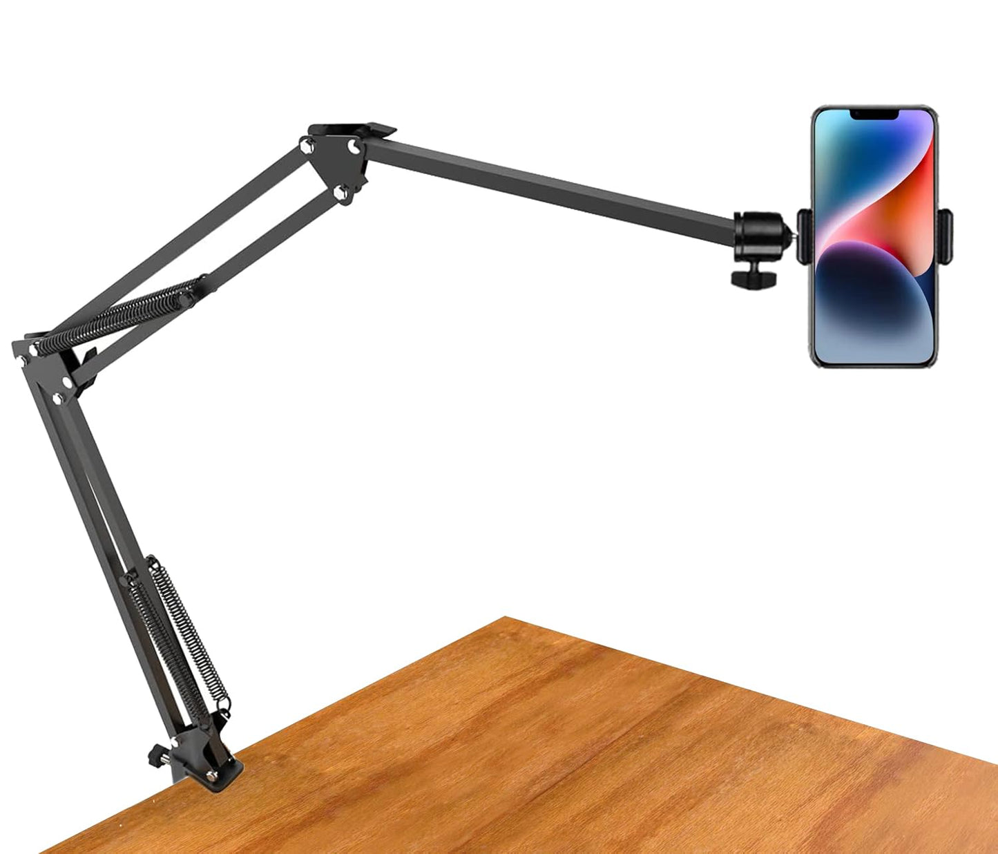 Overhead Tripod Mount for Camera Webcam Ring Light, Long Over Head Articulating Arm with Phone Holder and Ball Head, Desktop Lazy Arm Clamp Phone