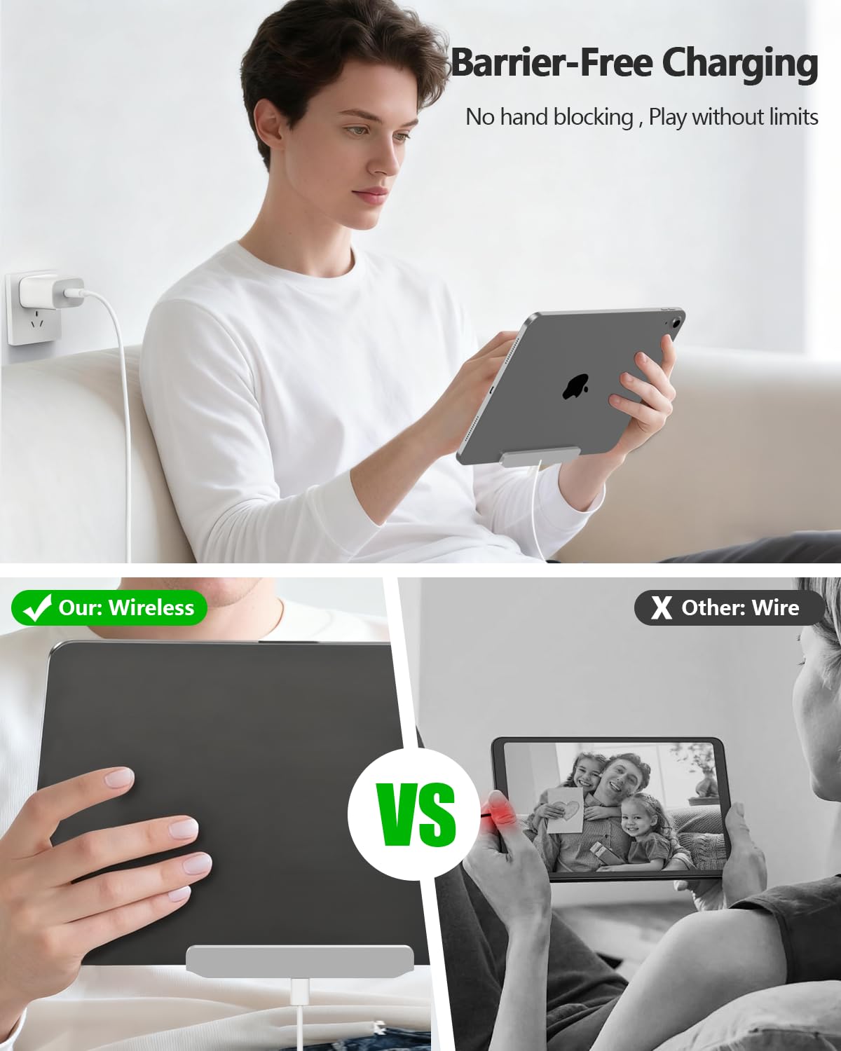 Magnetic Wireless Charger for iPad 10th Generation, iPad (A16) Only, 18W Fast Charging Smart Connector Alloy Wireless Charging Pad with USB-C Cord