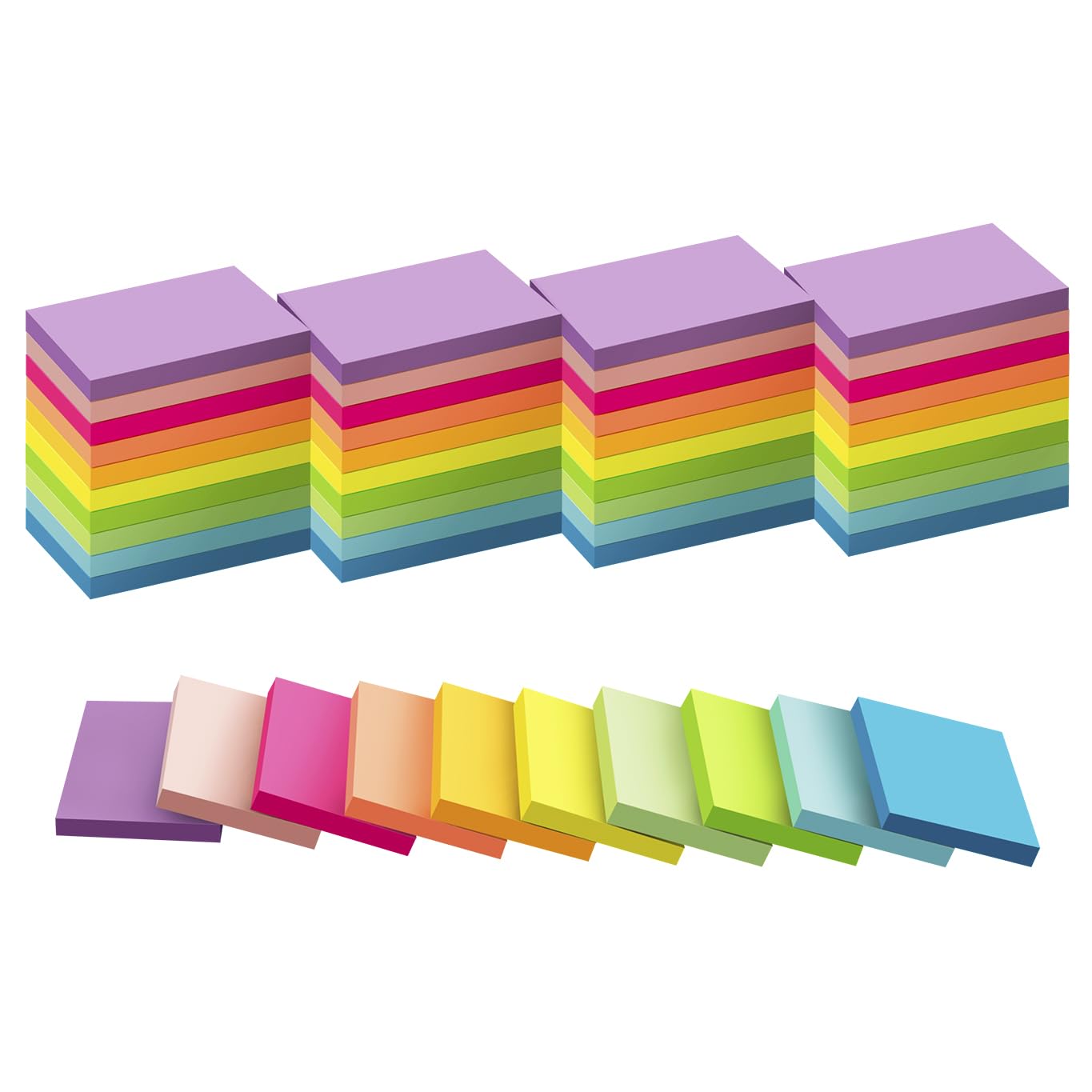(50 Pads) Sticky Notes 1.5x2, 10 Colors Self Sticky Notes, Sticky Pads