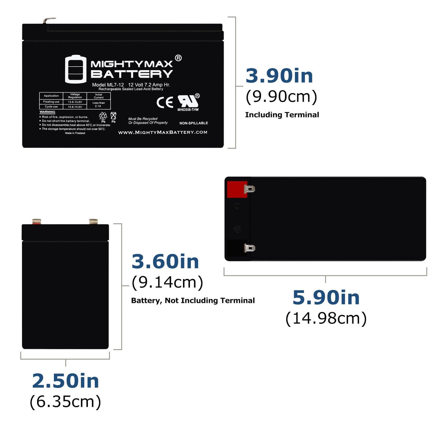 Mighty Max Battery ML7-12 - 12 VOLT 7.2 AH SLA F1 TERMINAL BATTERY - Mighty Max Battery brand product, black (Pack of 1)