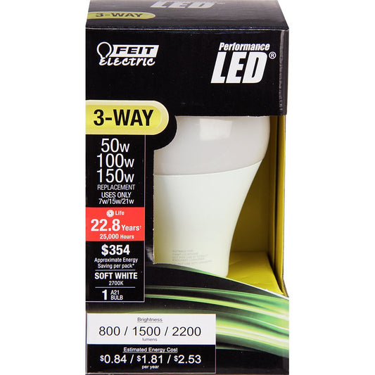 Feit Electric A50/150/LEDG2 50-100-150 Watt Equivalent 3-Way A21 LED Light Bulb, Soft White