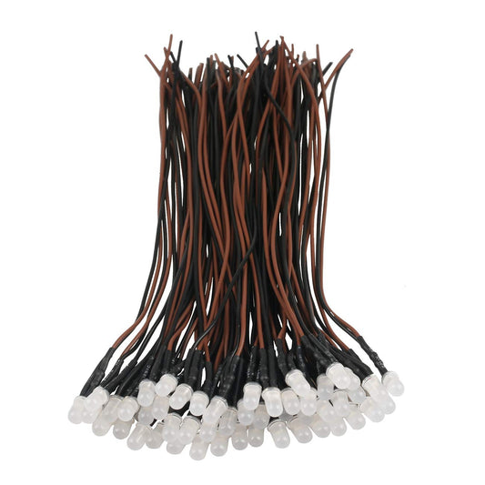 EDGELEC 50pcs 12 Volt 5mm Warm White LED Lights Emitting Diodes, Pre Wired 7.9 Inch DC 12V LED Light Diffused Colored Lens Small LED Lamps