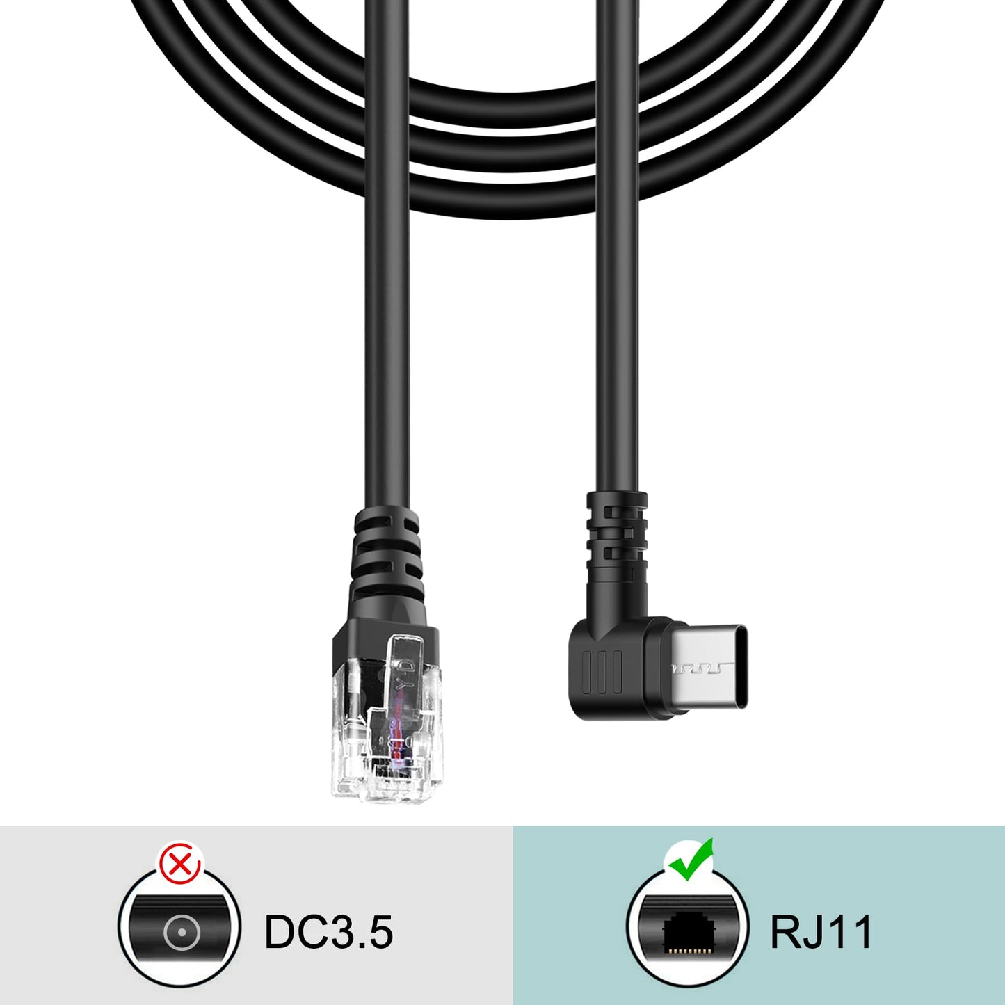 SYGGDERS USB-C to RJ11 Power Cord, Radar Detector Cable, for Replacing Radar Detector Cables Such as Uniden R1 R3 R7 Beltronics Cobra Whistler Escort