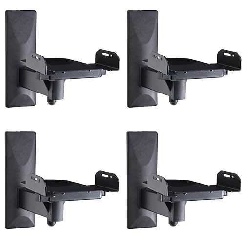 VideoSecu 4 Packs Side Clamp Grip Bookshelf Speaker Wall Mount with Tilt and Swivel MS56BK M90