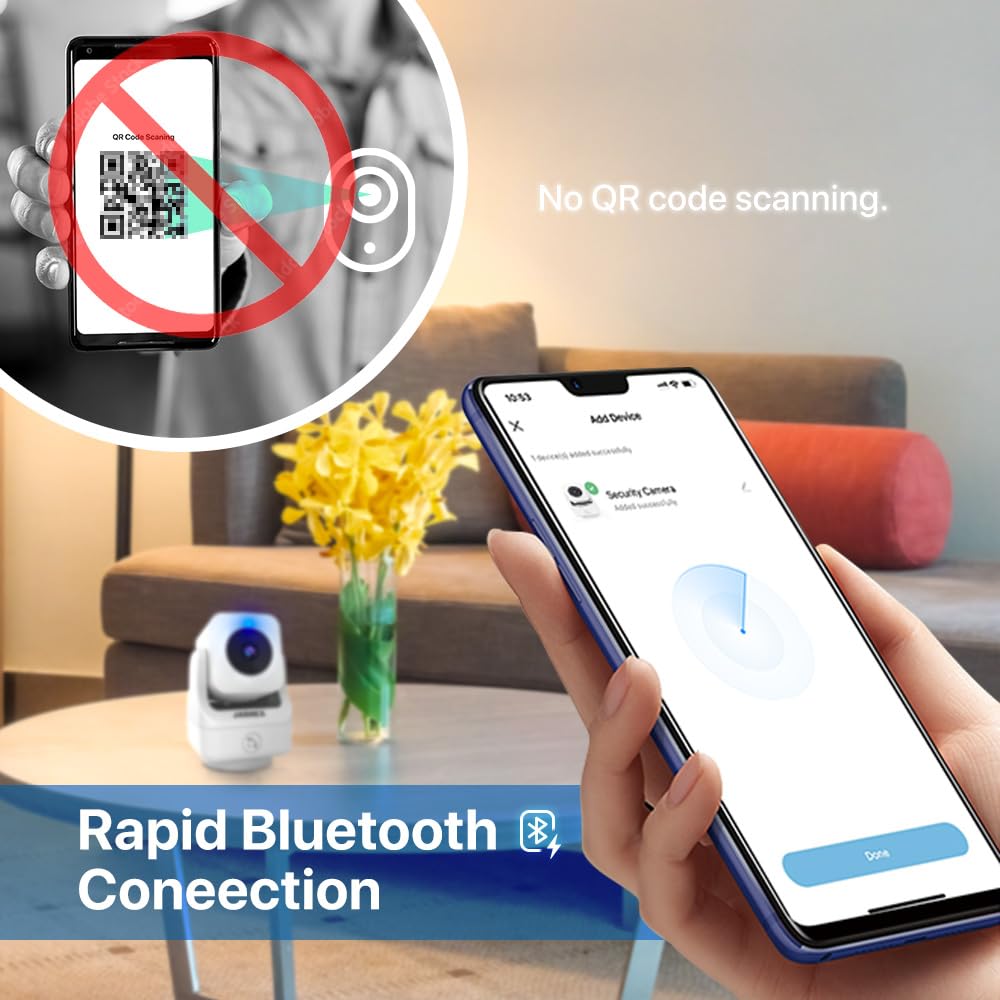 Jarnex 2K Indoor Pan Tilt 360 HD 2.4GHz WiFi Home Security Camera, Baby/Pet Monitors, 2 Way Audio, Smart Light Night, Bluetooth Fast Link, One Click