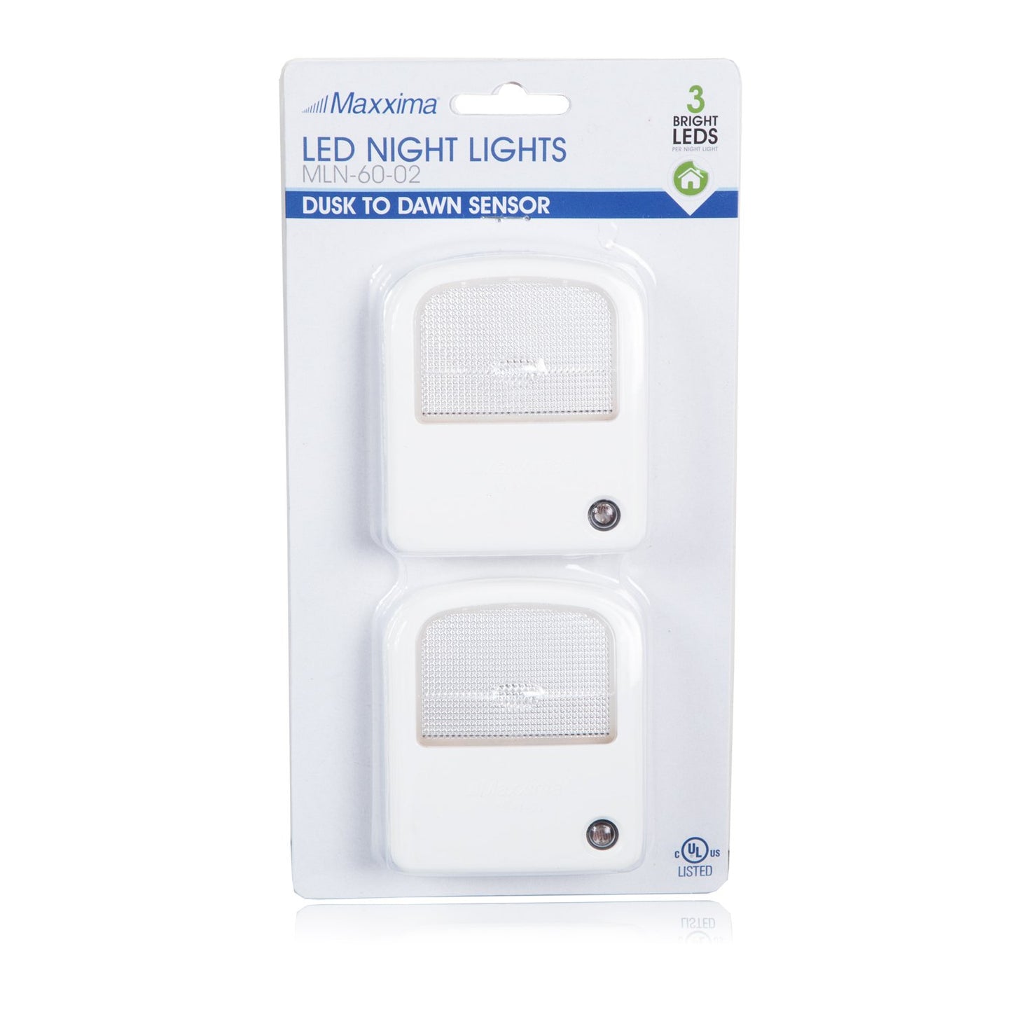 Maxxima MLN-60 LED Night Light with Dusk to Dawn Sensor Cool White Super Bright (Pack of 2)