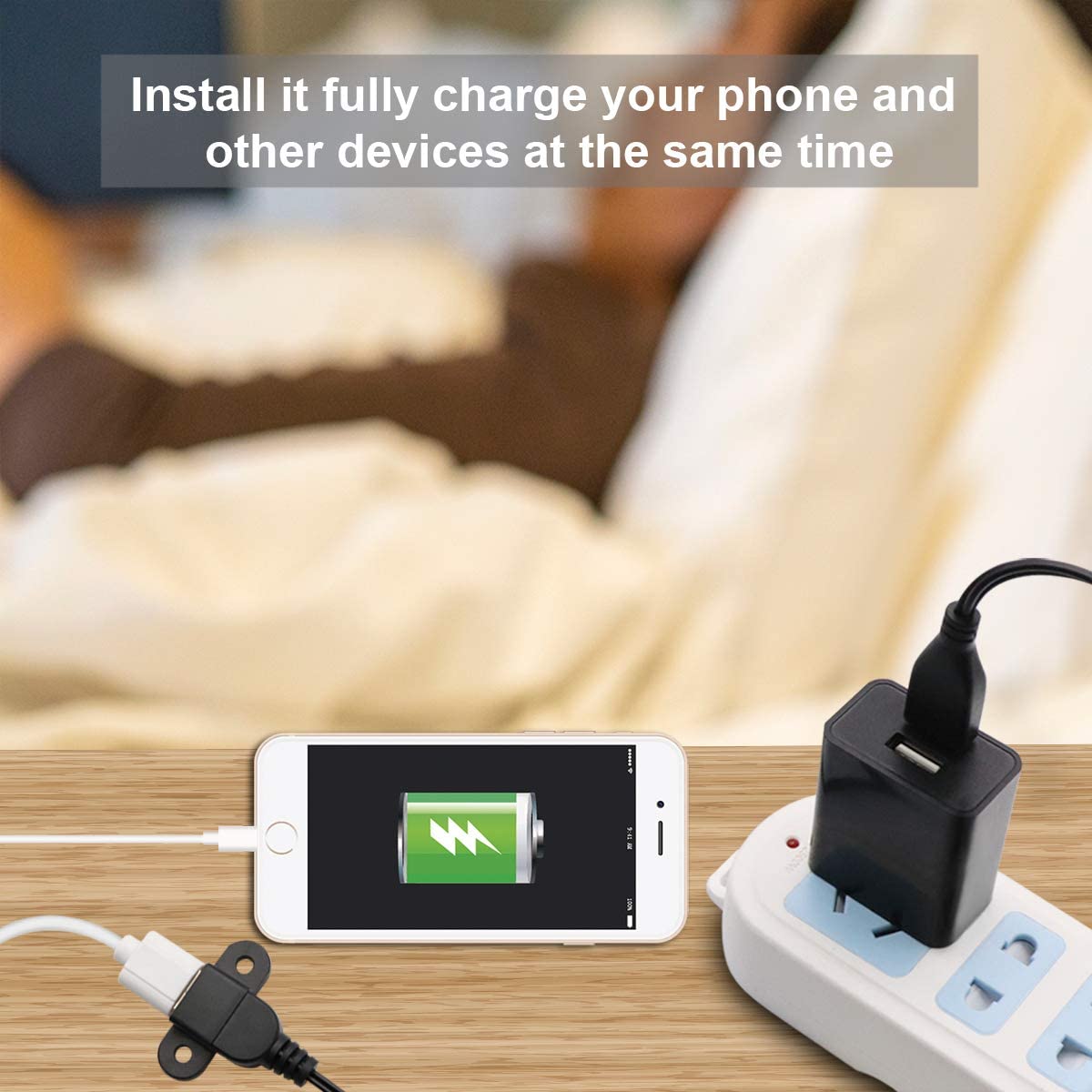 USB 2.0 Male to Dual Female Charging Extension Cable, Furniture nightstand Sofa Electric Vehicle on-Board Charging Port, Panel Mount Cable with Screw