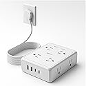 Surge Protector Flat Extension Cord Power Strip 6Ft, 8 Outlets with 4USB Ports (2 USB-C), 1350 Joules Protection, Ideal for Office, Home, White