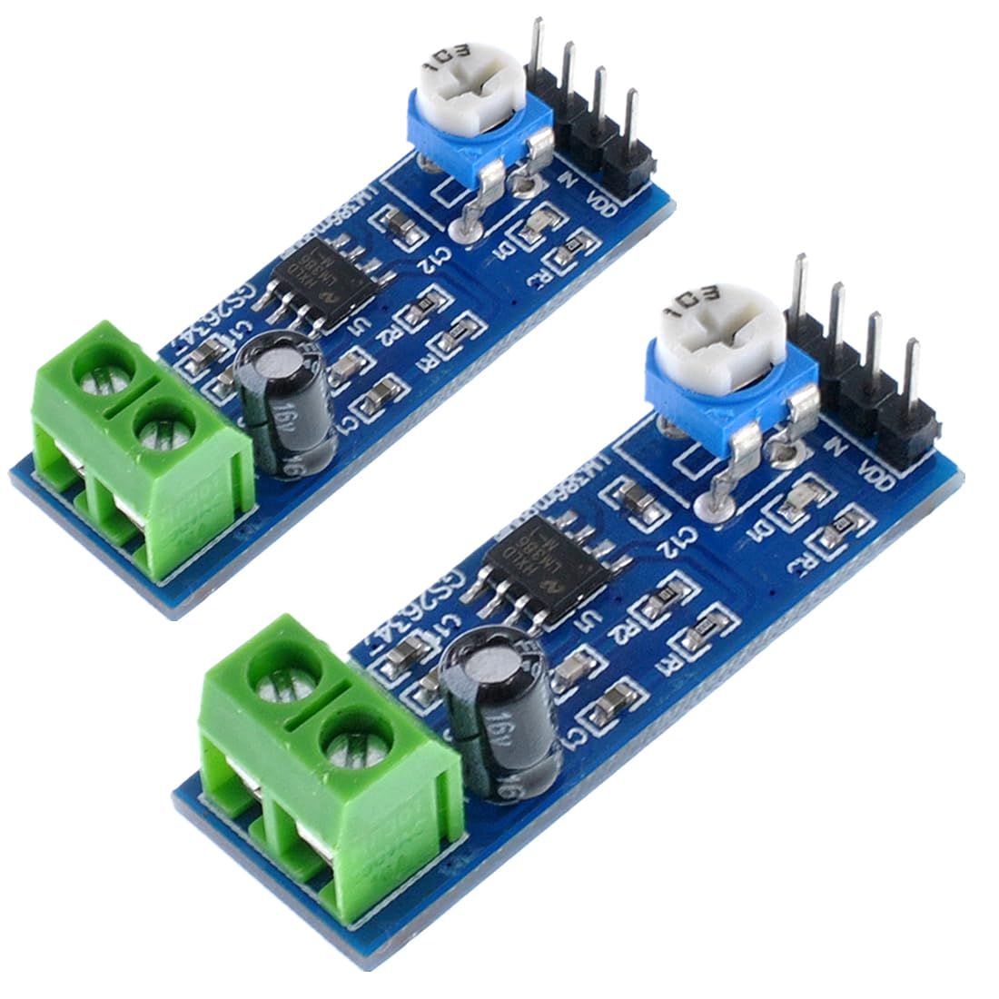 Ganasome 2Pcs LM386 Audio Amplifier Module, 200x Gain Adjustable, 5V-12V DC, for Arduino Projects