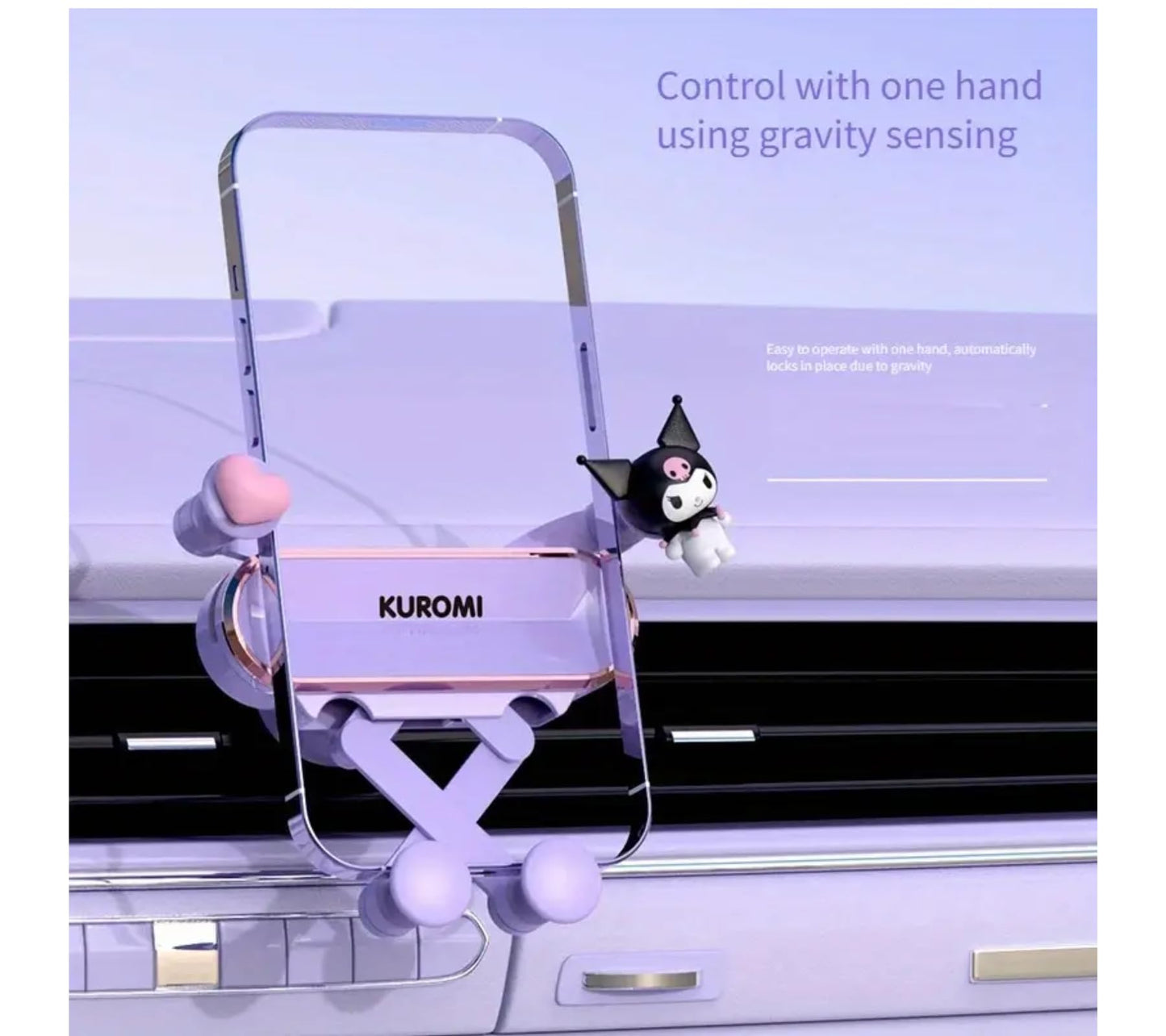 Cute Cartoon Car Phone Holder Mount - Kawaii Pink Air Vent Clip with Auto-Lock Clamp - Universal Hands-Free Phone Stand for iPhone & All Smartphones