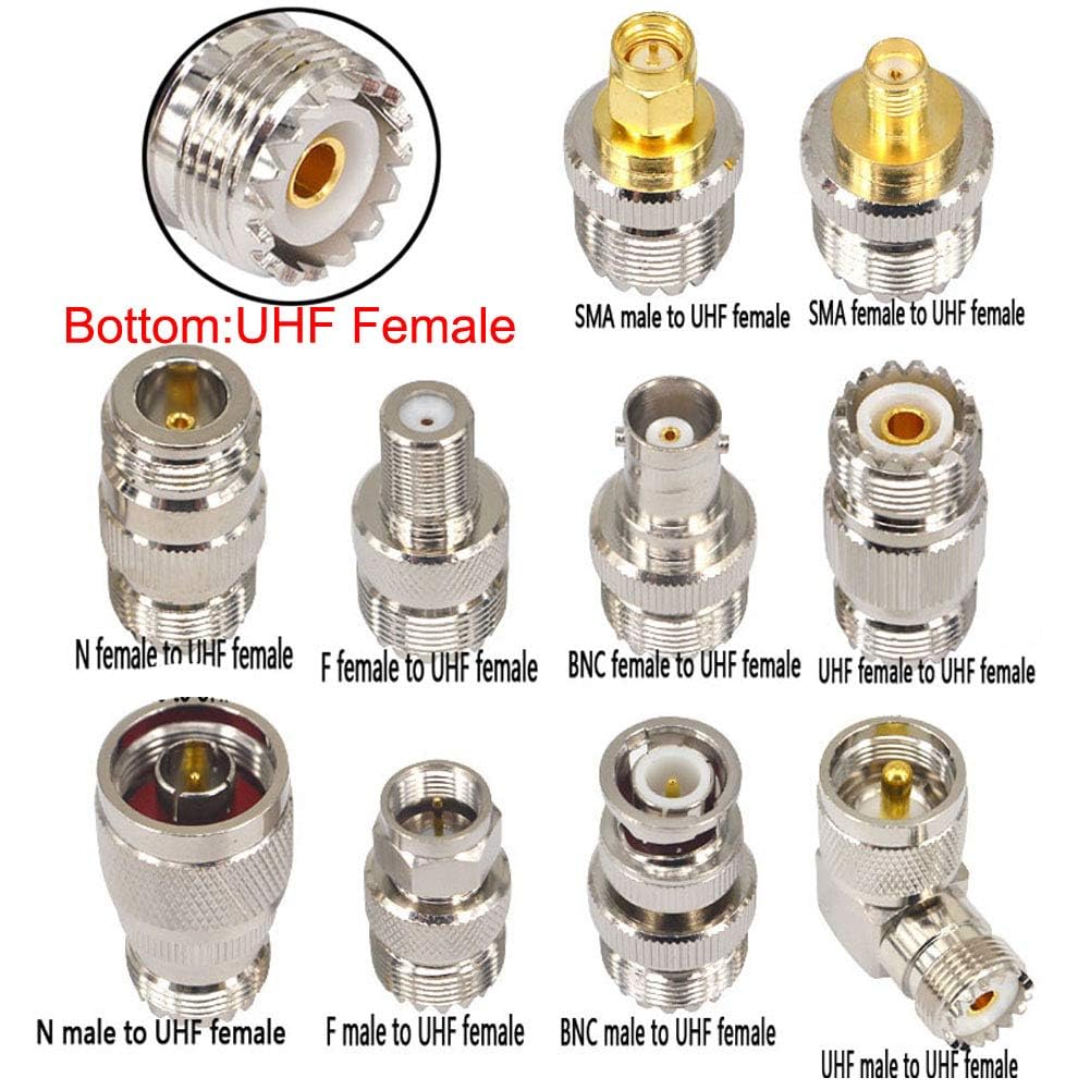 Boobrie 20PCS RF Coaxial Connector Kit UHF Adapter Set UHF Connector Kit SO239 PL259 UHF to SMA/UHF to BNC/UHF to N/UHF to F Adapter Female to Female…