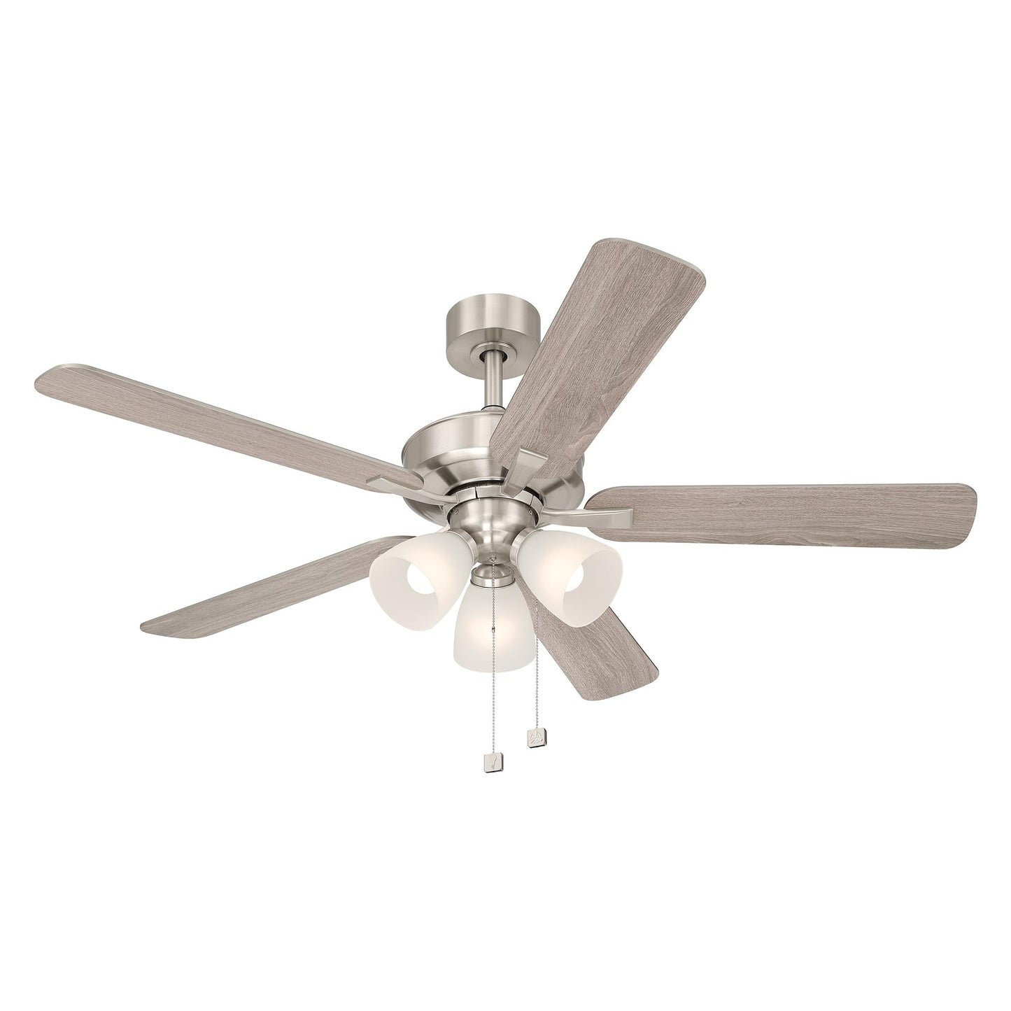 DESIGNERS FOUNTAIN Stellant II Ceiling Fan with Lights, 52 inch LED 3000K Indoor Outdoor 5-Blades Fan, Pull Chain, Brushed Nickel, FP-STL52B30A-BN