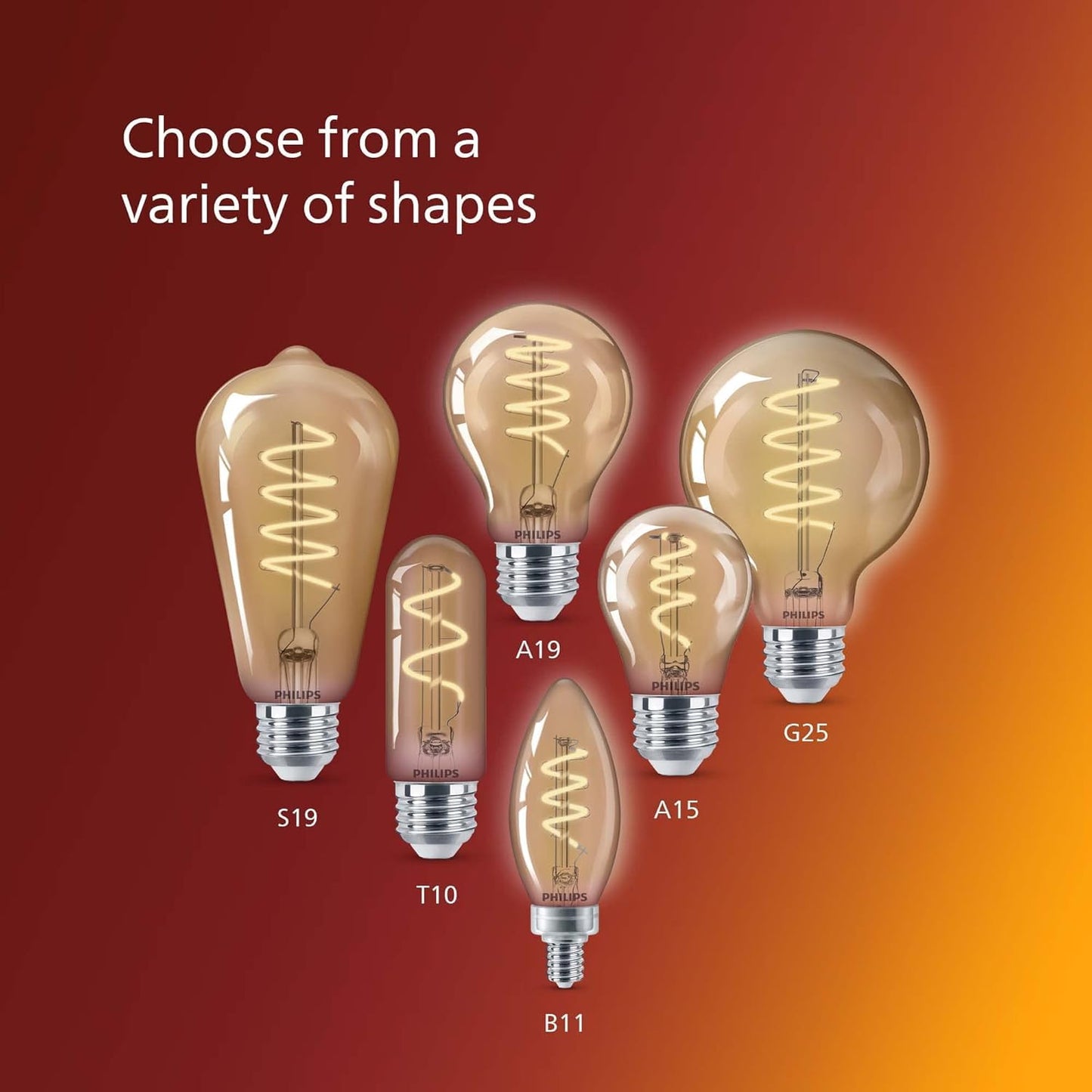 PHILIPS LED 75W ST19 4-Pack Vintage Spiral Amber (2000K) 700 Lumen (8.8W = 75W) Dimmable Frosted Flicker-Free Light Bulbs