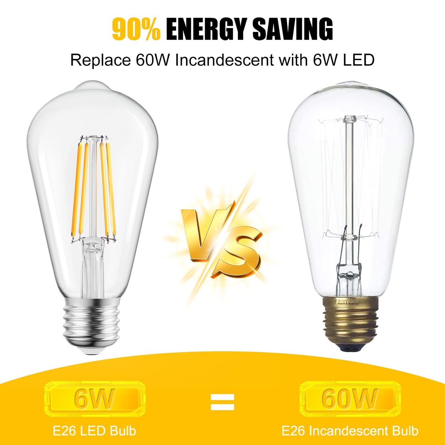 Brightown 4Pack Edison Light Bulbs, E26 Base 2700K Warm White,Non-Dimmable