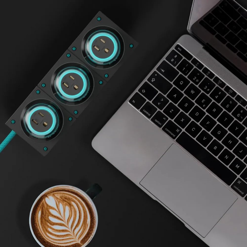 GENKI Moonbase 240W GaN Desktop Charger, Power Strip 7-Port Power Hub with 3 AC Outlets & 4 USB-C Ports (140W Max), Compact Design