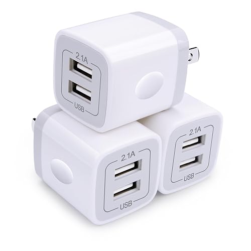 Wall Charger,USB Brick 3Pack 2.1A/5V Dual Port USB Plug Charger Cube Power Adapter Fast Charging Block for iPhone 17 16e 16 15 14 13 12 Pro Max 8 7 6