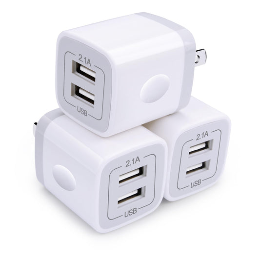 Wall Charger,USB Brick 3Pack 2.1A/5V Dual Port USB Plug Charger Cube Power Adapter Fast Charging Block for iPhone 17 16e 16 15 14 13 12 Pro Max 8 7 6