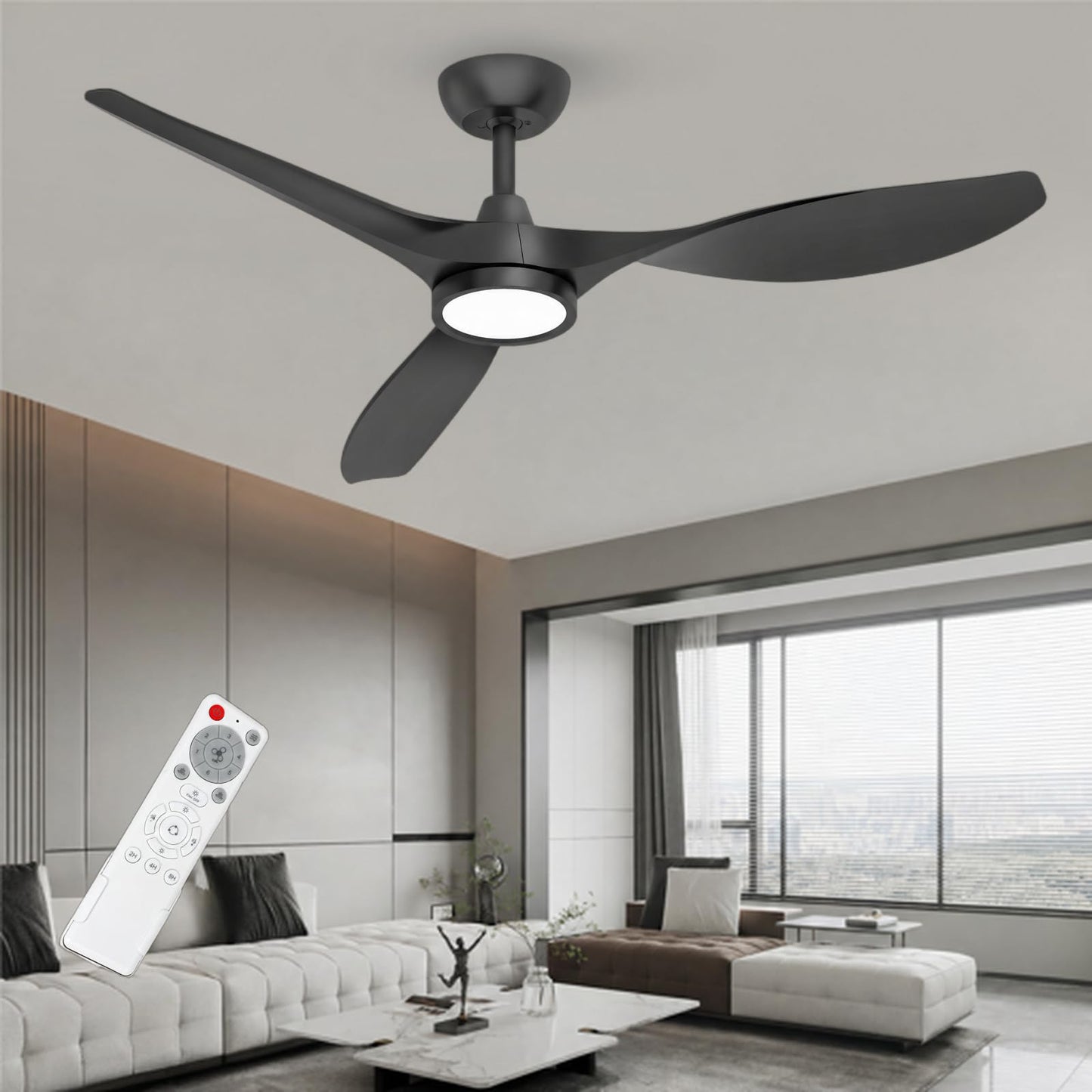 Roomratv 52'' Modern Ceiling Fan with Light, Wide Blade Design, Remote