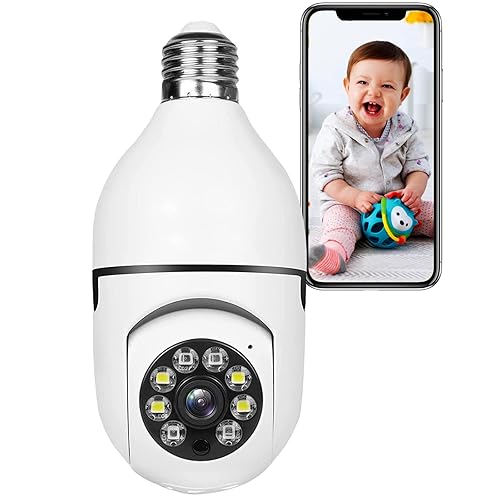 1080p Light Bul b Security Camera Wireless Outdoor, Light Socket Security Camera Color Night Vision, Lightbulb Camera WiFi Outdoor with Motion Auto