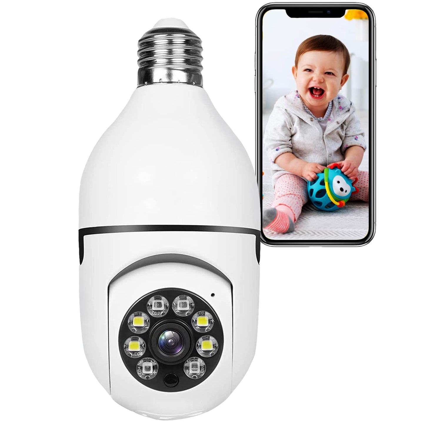 1080p Light Bul b Security Camera Wireless Outdoor, Light Socket Security Camera Color Night Vision, Lightbulb Camera WiFi Outdoor with Motion Auto