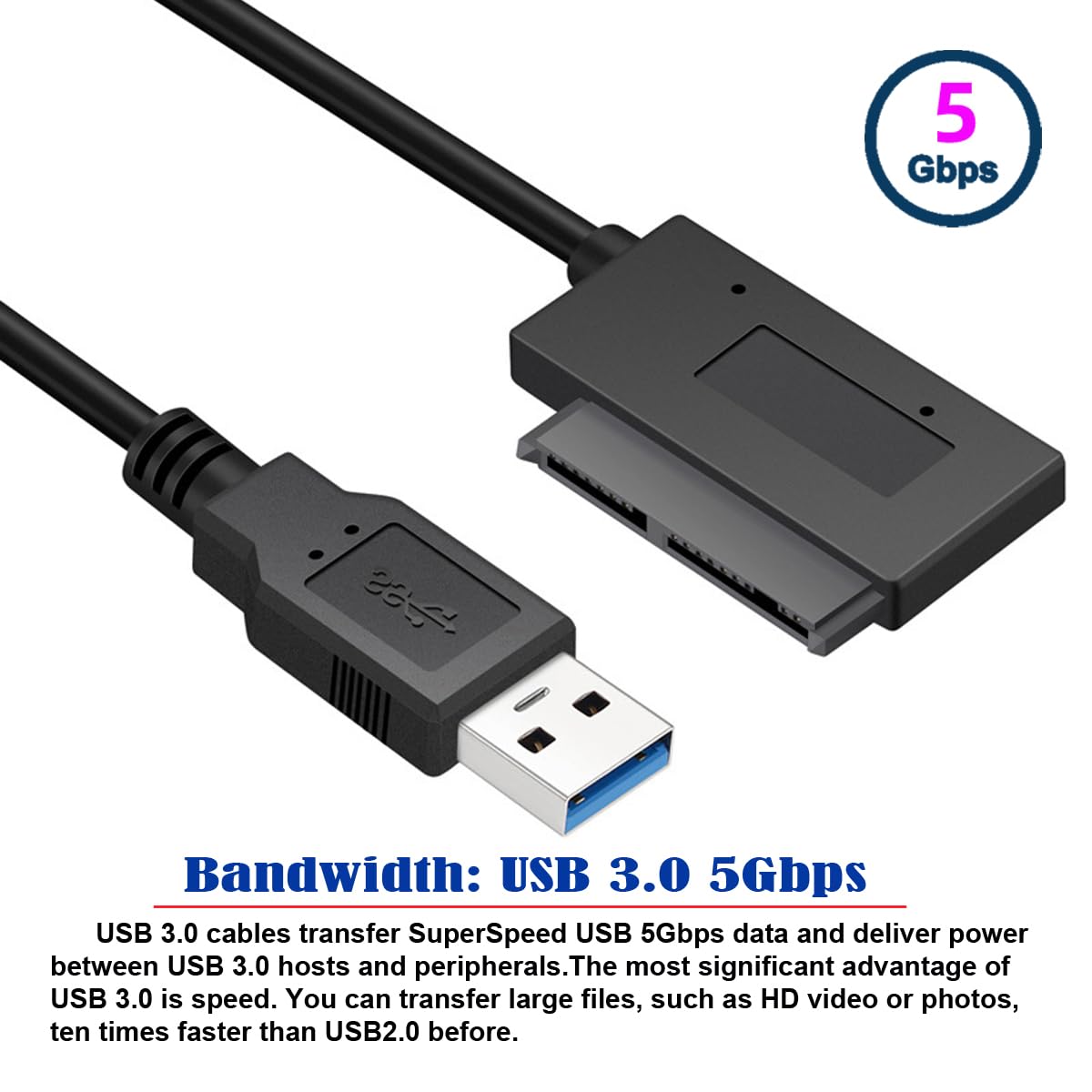 cablecc USB 3.0 to Micro SATA 7+9 16 Pin 1.8" 90 Degree Angled Hard Disk Driver SSD Adapter Cable 10cm