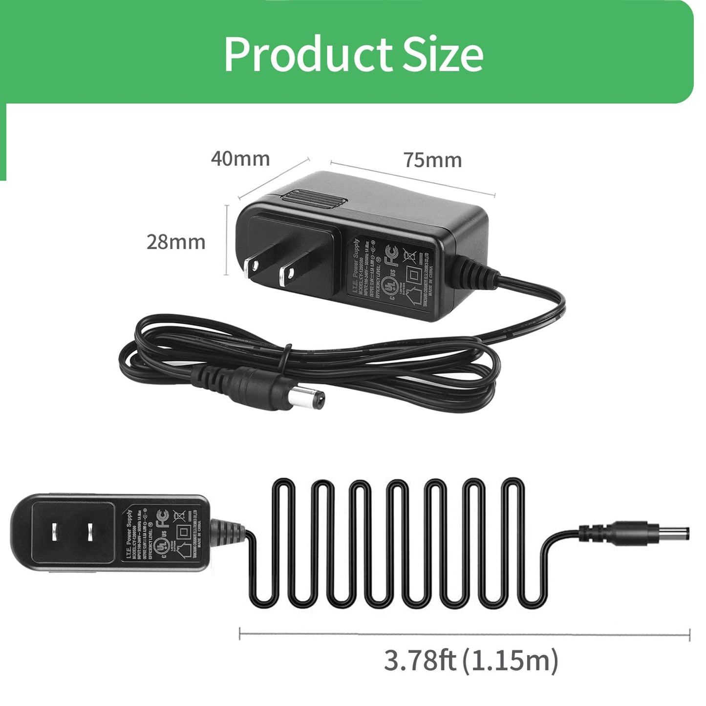 Security-01 2-Pack AC to DC 12V 0.5A 500mA Power Supply Adapter, Plug 5.5mm x 2.1mm UL Listed FCC,CY-1200500