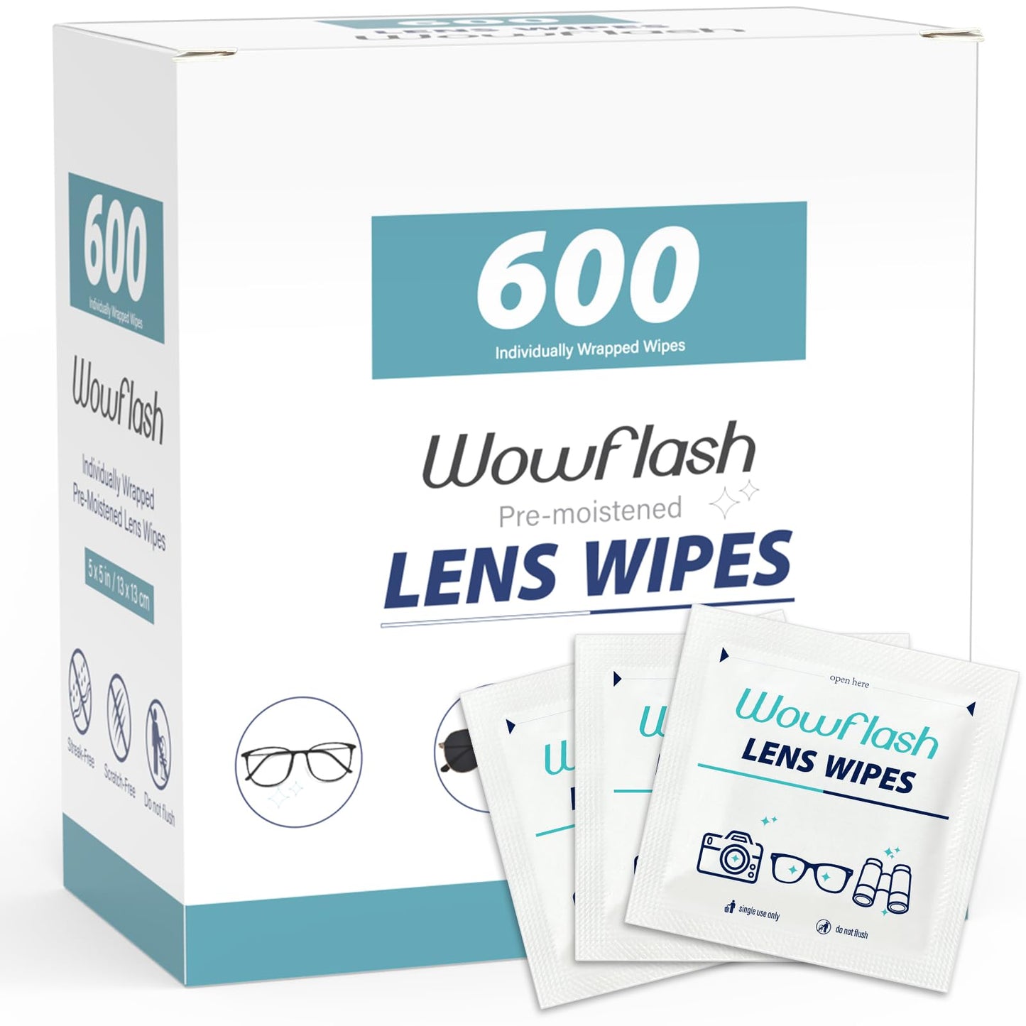 600 Count Lens Wipes for Eyeglasses, Eyeglass Lens Cleaning Wipes Pre-moistened Individually Wrapped Sracth-Free Streak-Free Eye Glasses Cleaner Wipes